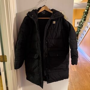 Womens Black Hooded Winter Coat